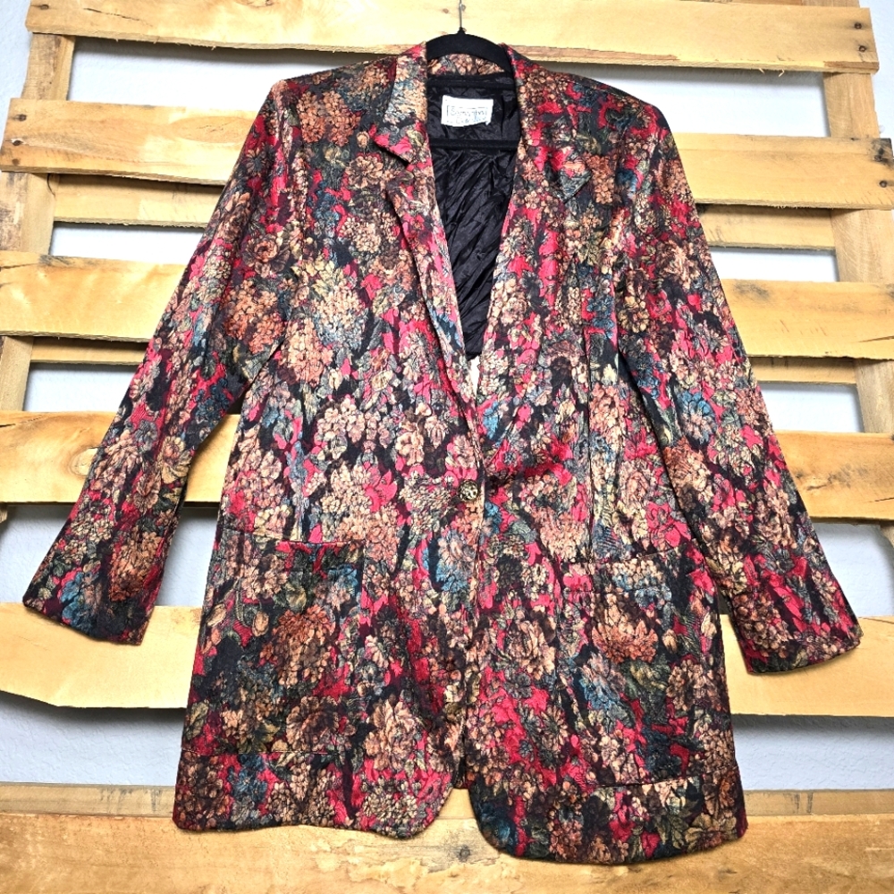 Vintage Floral Patterned Women's Blazer Size:M